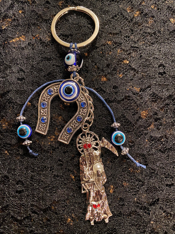Santa Muerte/ Holy Death Evil Eye Keychain